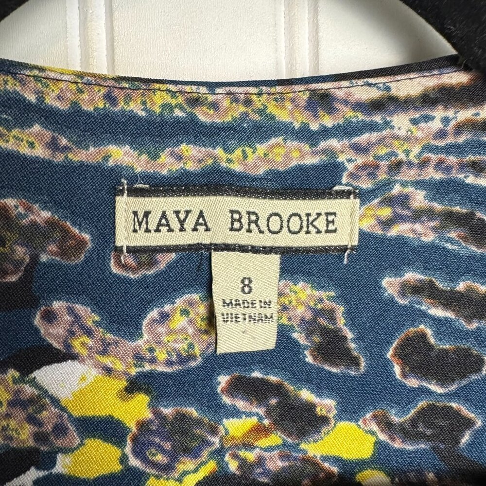 Maya Brooke blue yellow patterned 3/4 sleeve crop blazer size 8 P24 - Picture 2 of 6